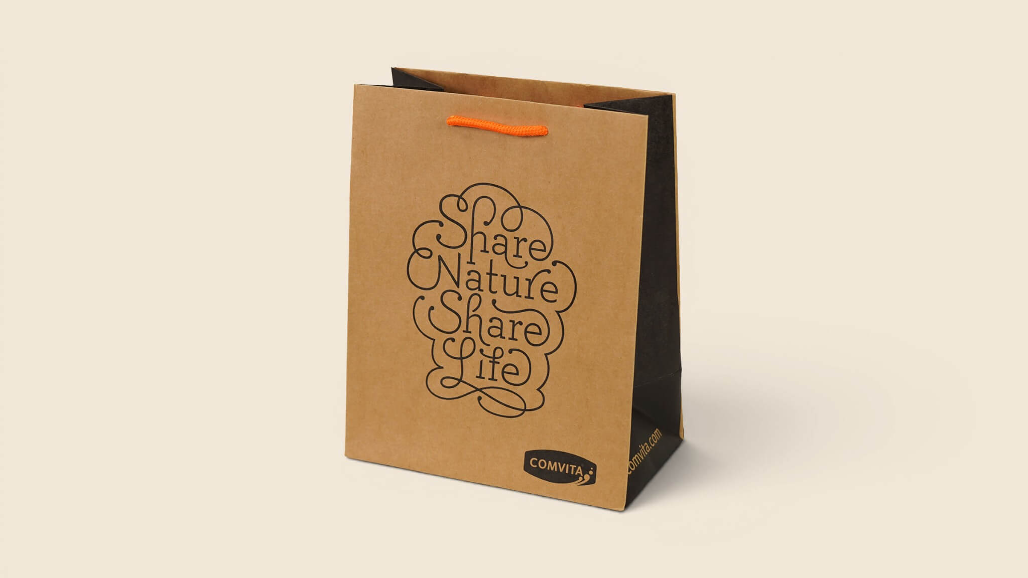 Natural kraft paper bag with one-color brand graphics
