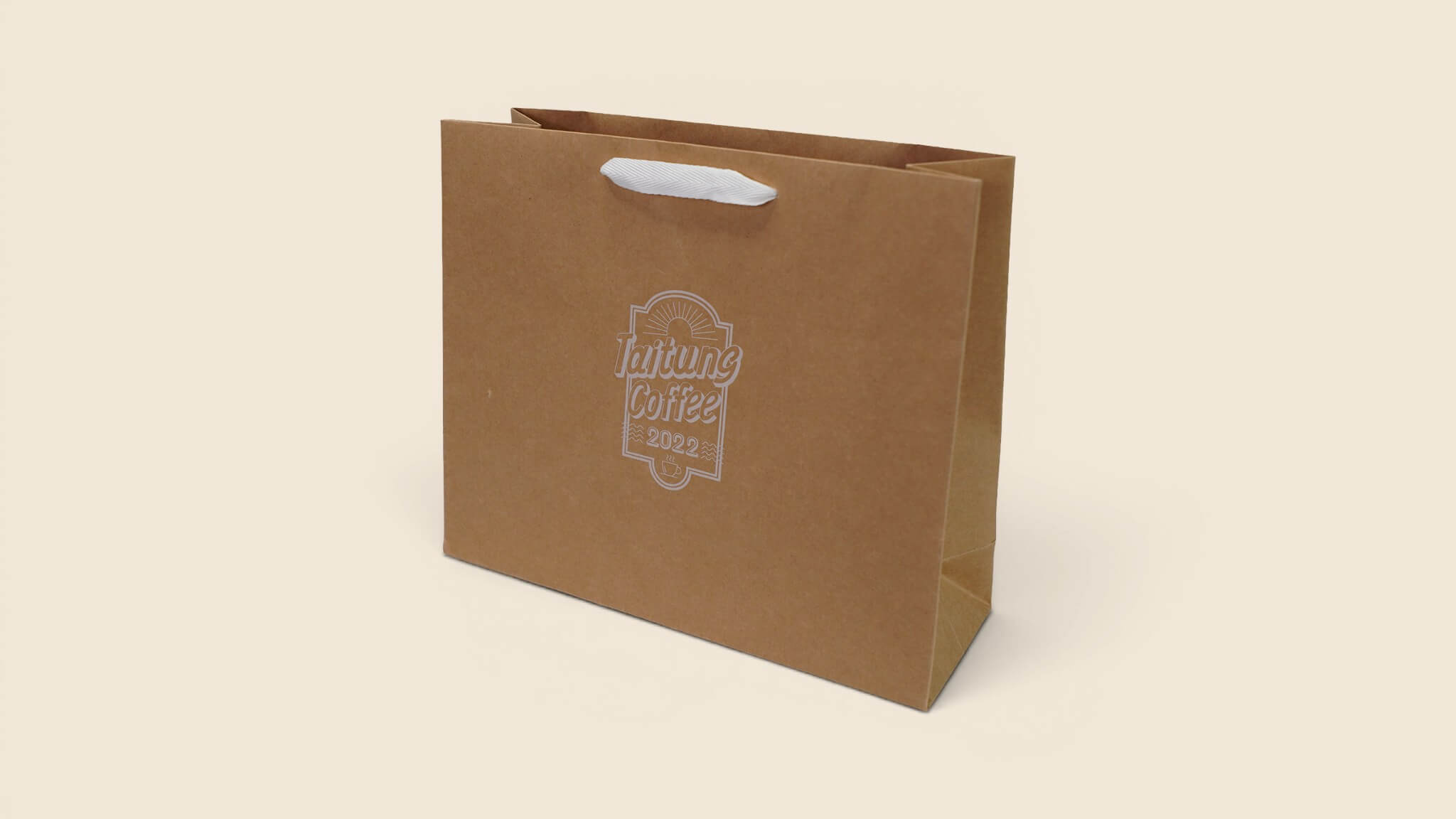 Natural kraft paper bag with white spot-color artwork